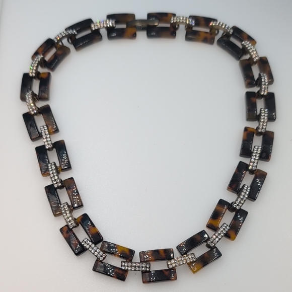 J. Crew Tortoise Shell Brown Rectangular Rhinestone Bead Necklace - Picture 4 of 5
